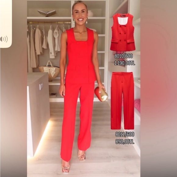 NWT Zara 2-Piece Set Lined Button Vest and Pants With Slit - Picture 2 of 16